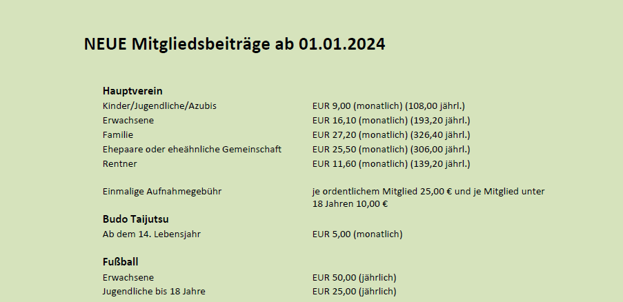 Neue Mitgliedsbeiträge ab 2024