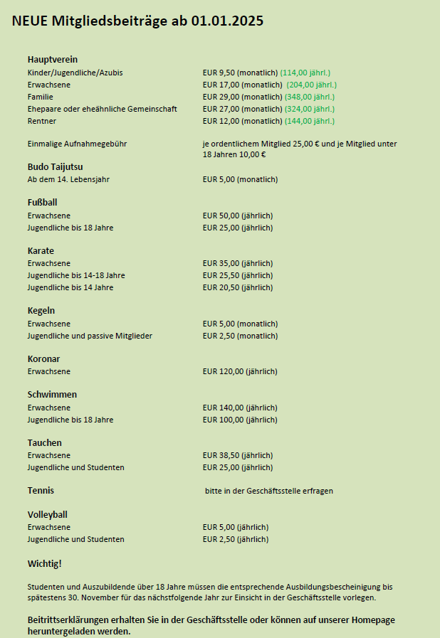 Neue Mitgliedsbeiträge ab 2025