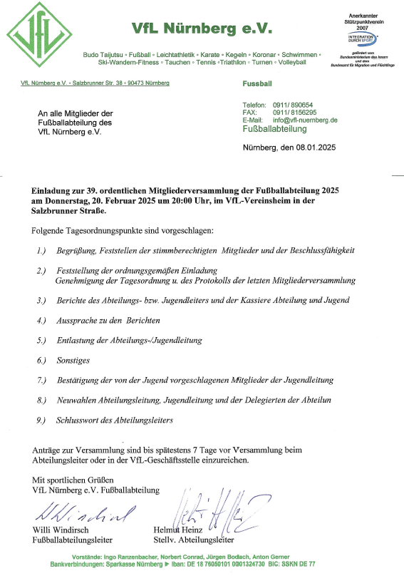 Einladung JHV Fußball 2025