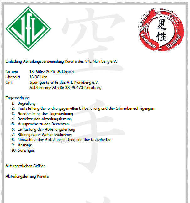 Einladung Mitgliederversammlung Karate am 18.03.2026